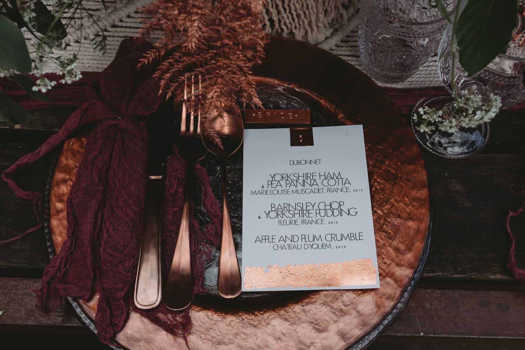 city boho wedding place setting