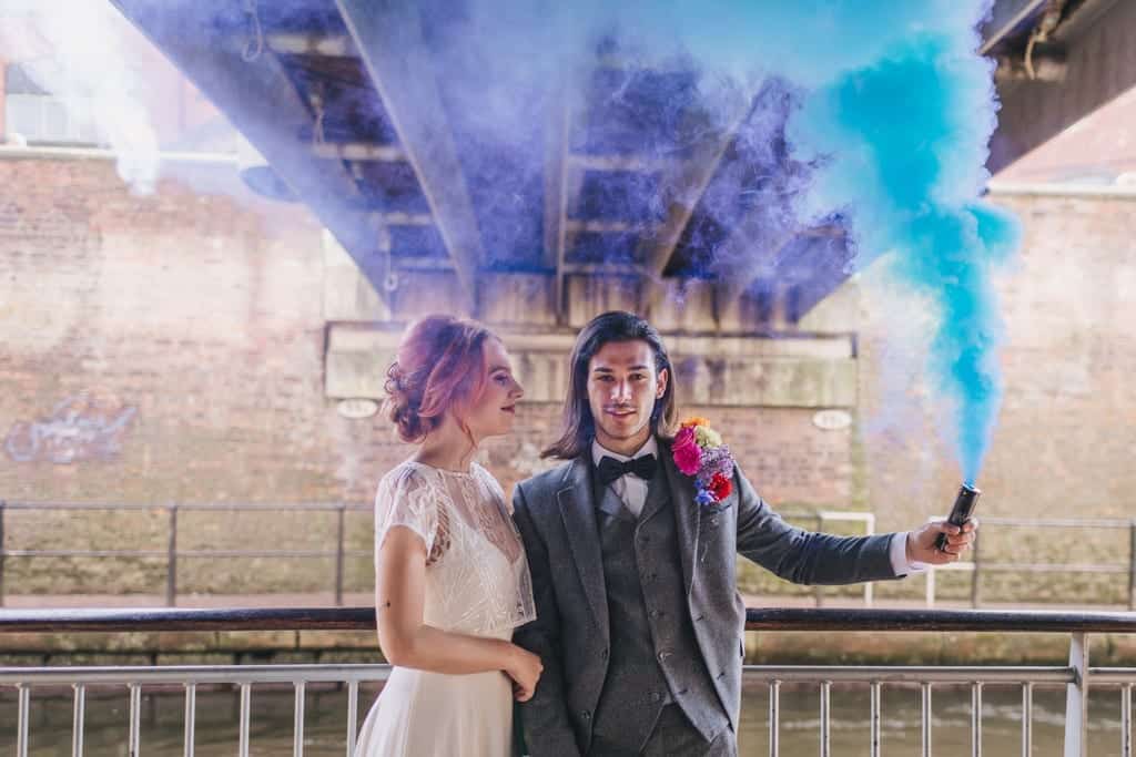 couple with smoke bomb