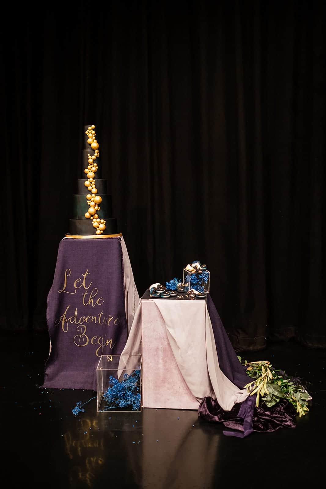 wedding cake set up on the chair