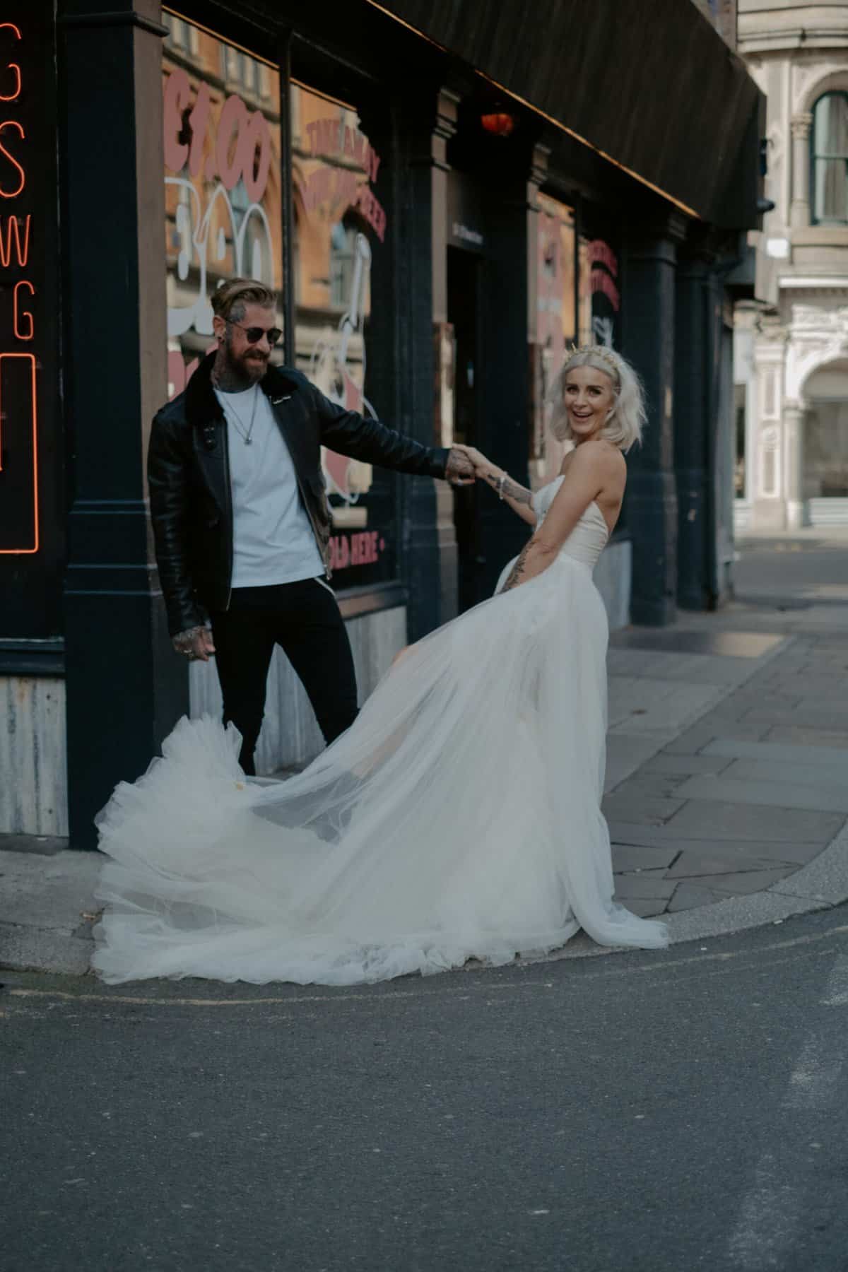 wedding couple on the streets