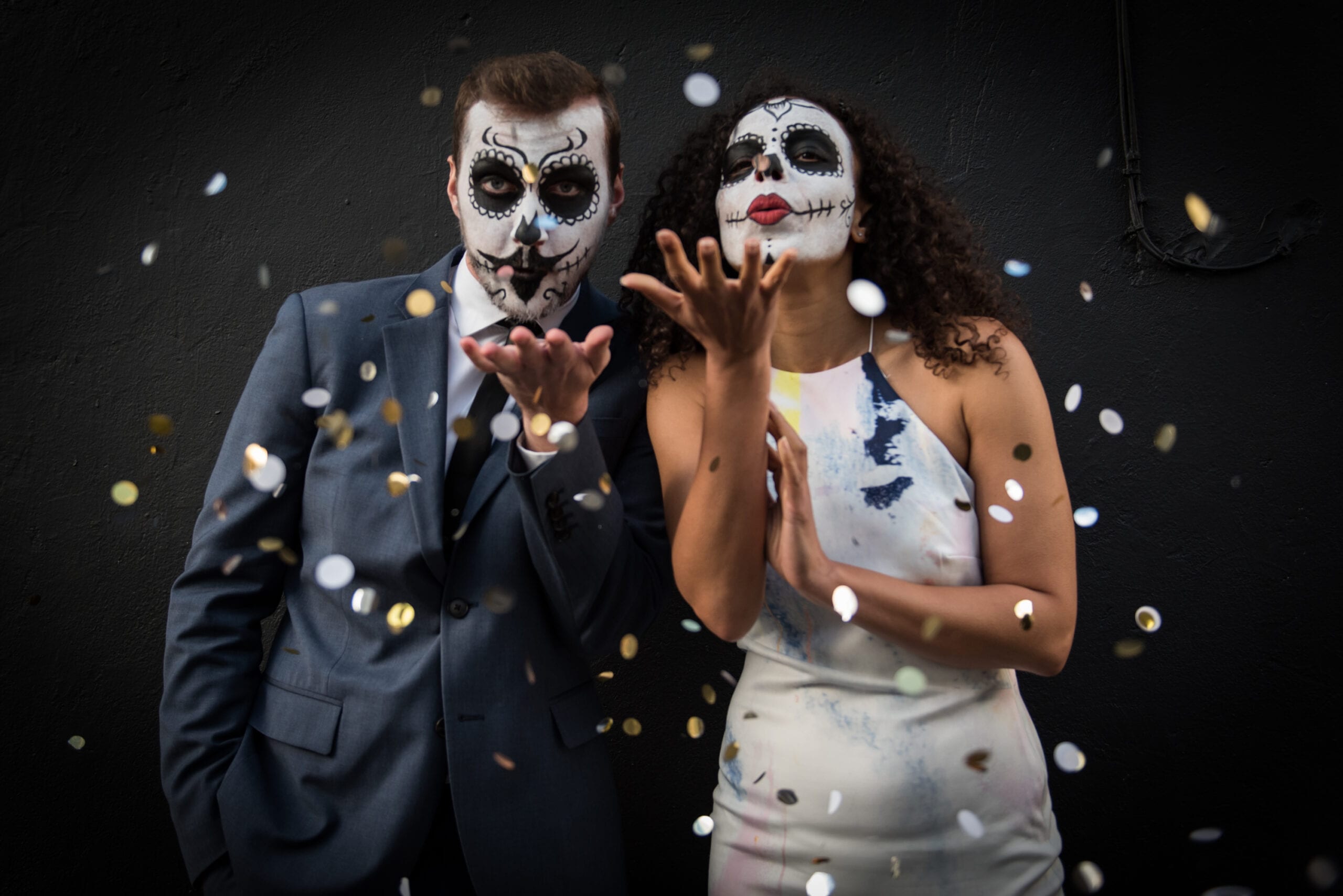 wedding couple in Halloween outfits 