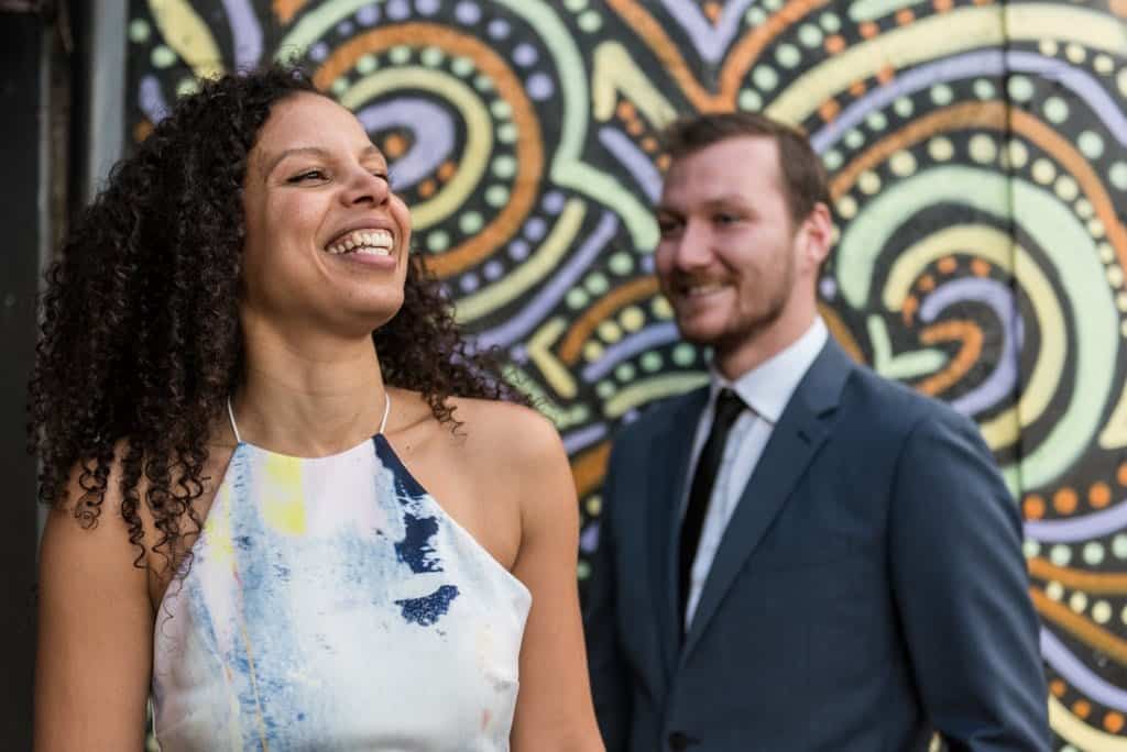 laughing wedding couple