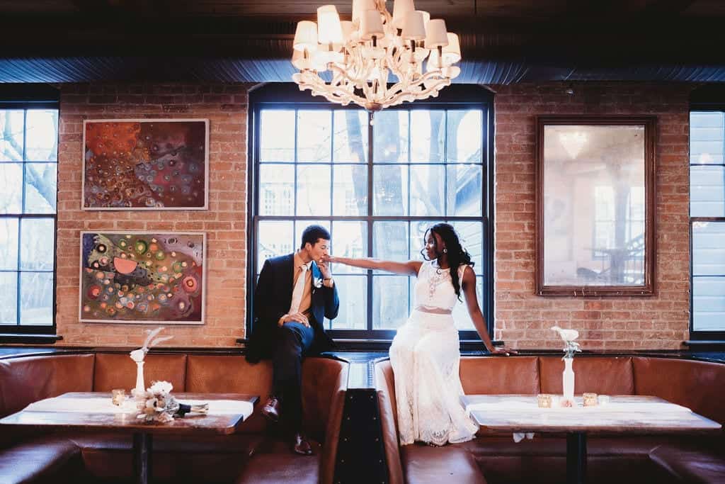 wedding couple having fun