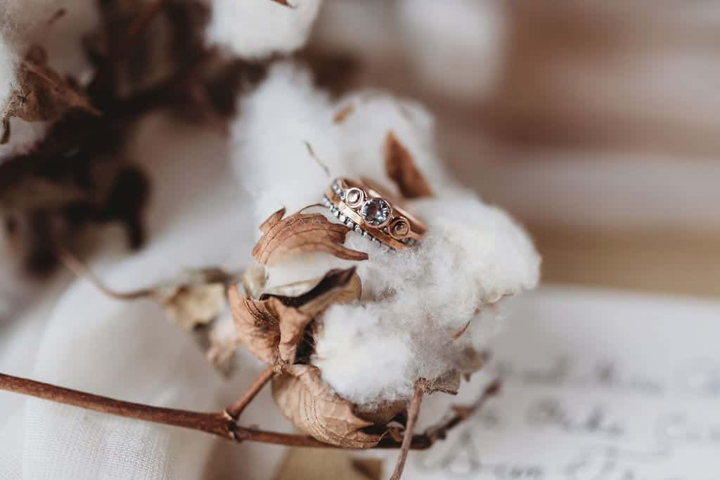 cotton plant and wedding rings