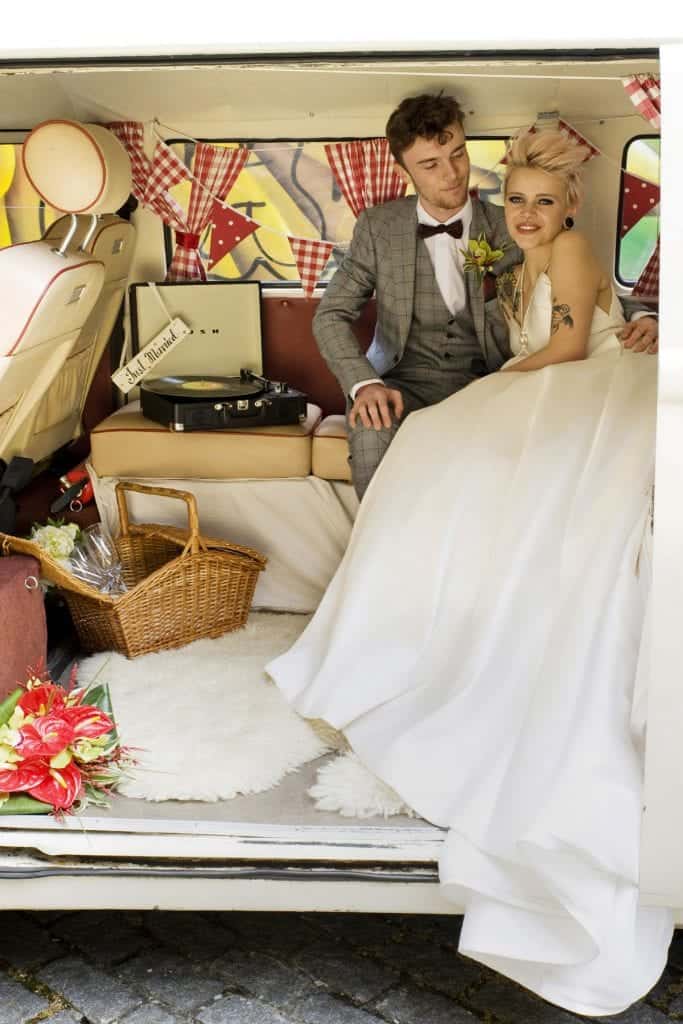 wedding couple in the camper van