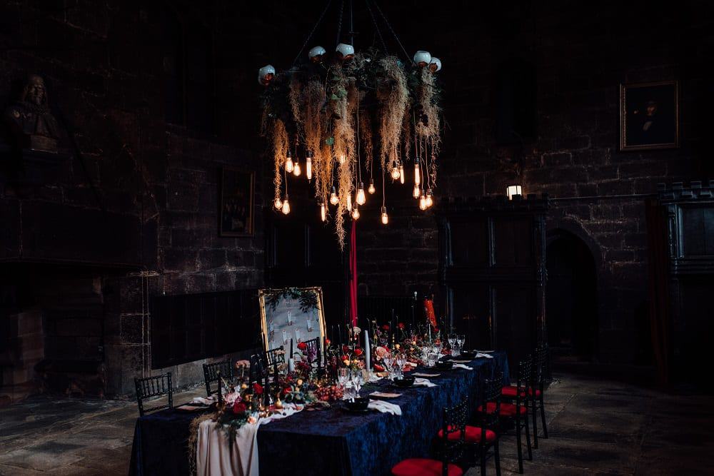 gothic alternative wedding table styling for an alternative wedding