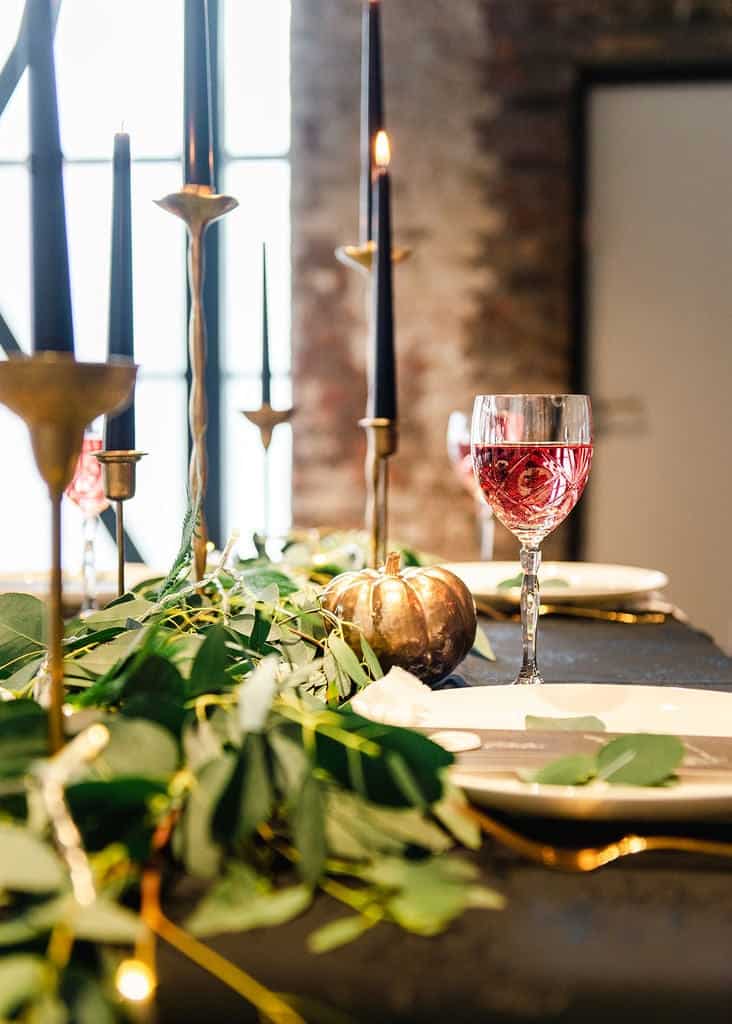 halloween themed wedding - table setting