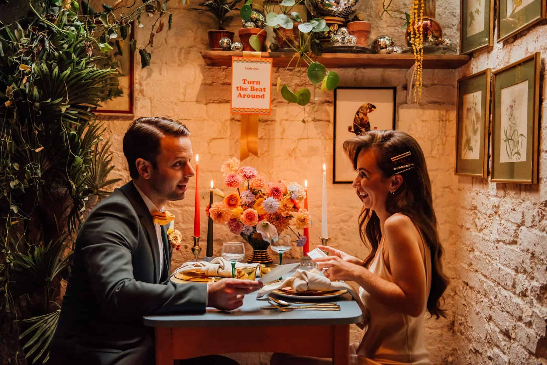 urban disco wedding, intimate wedding dinner