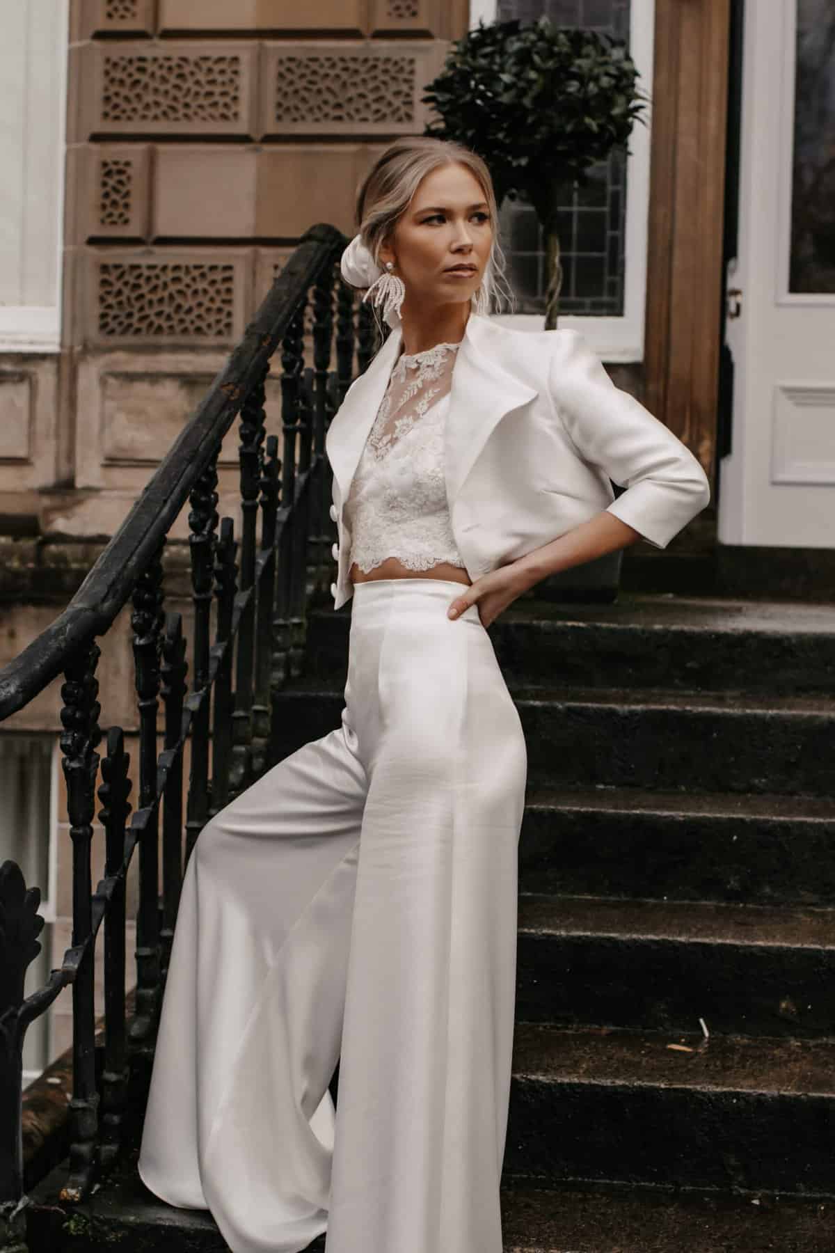 two piece bridal trouser suit