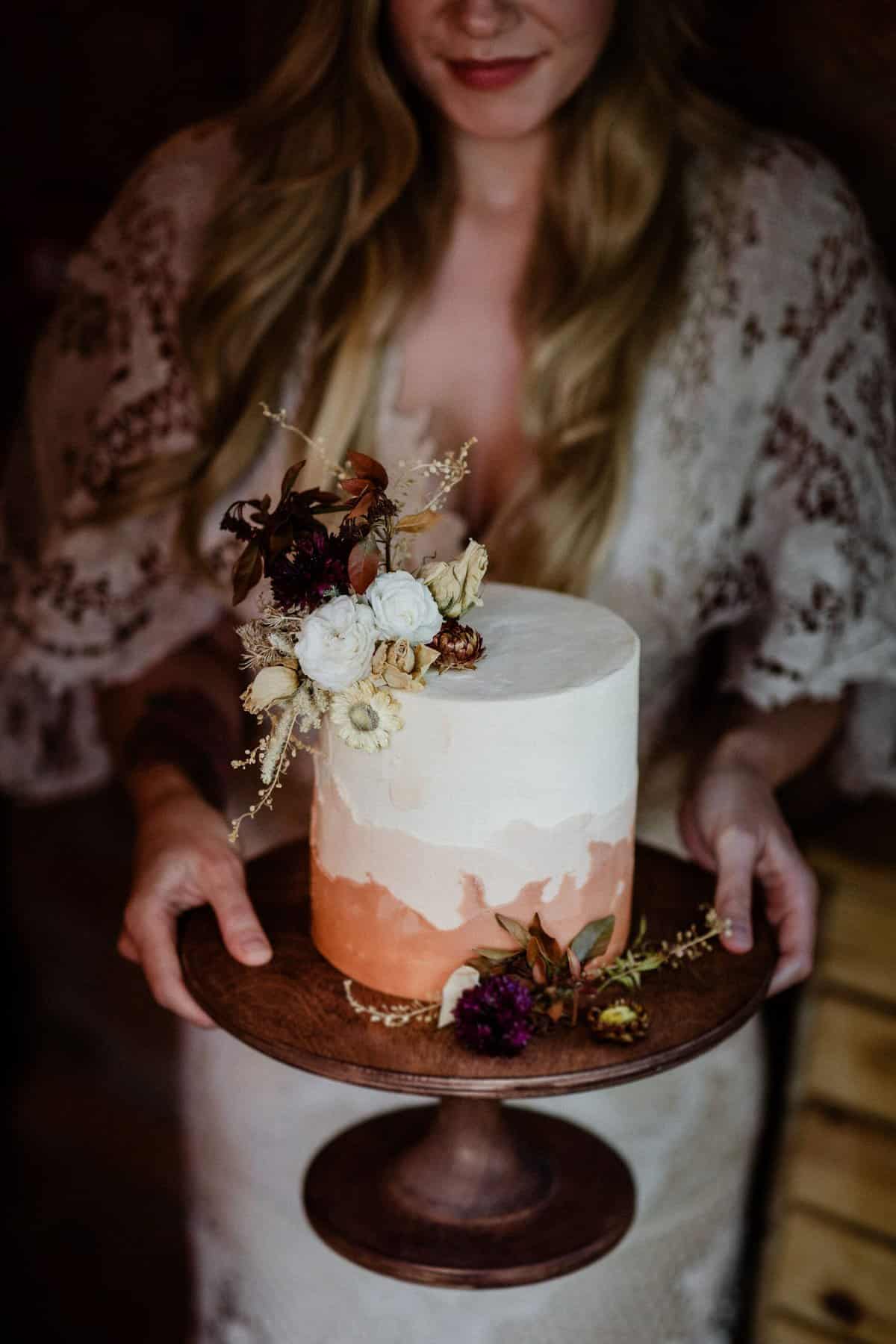 bride and wedding cake