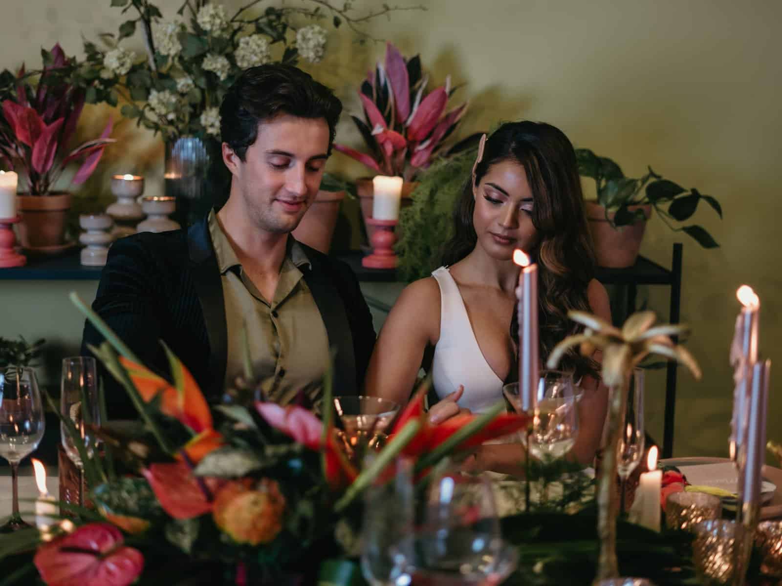 wedding couple at the table