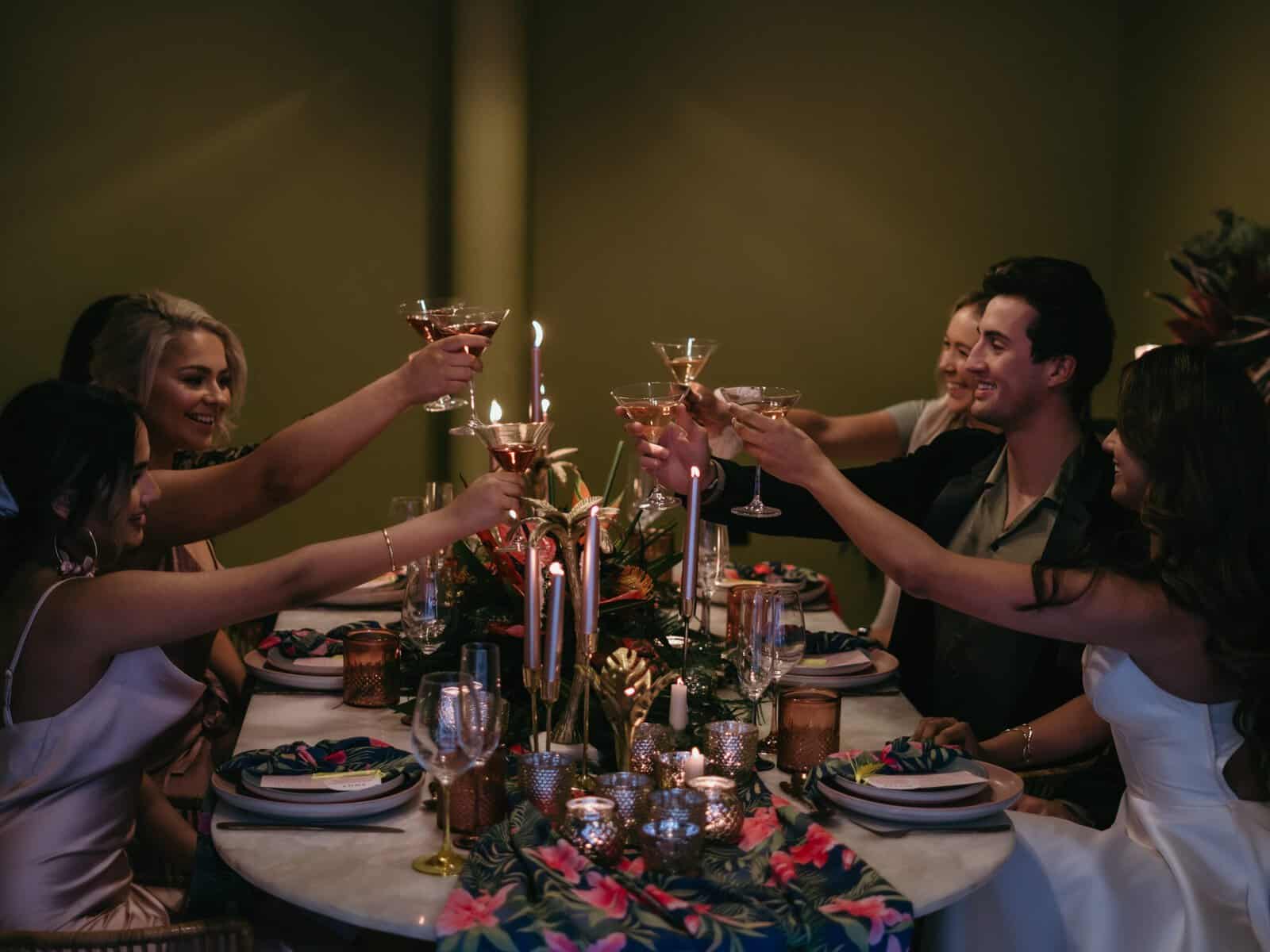 wedding party at the table