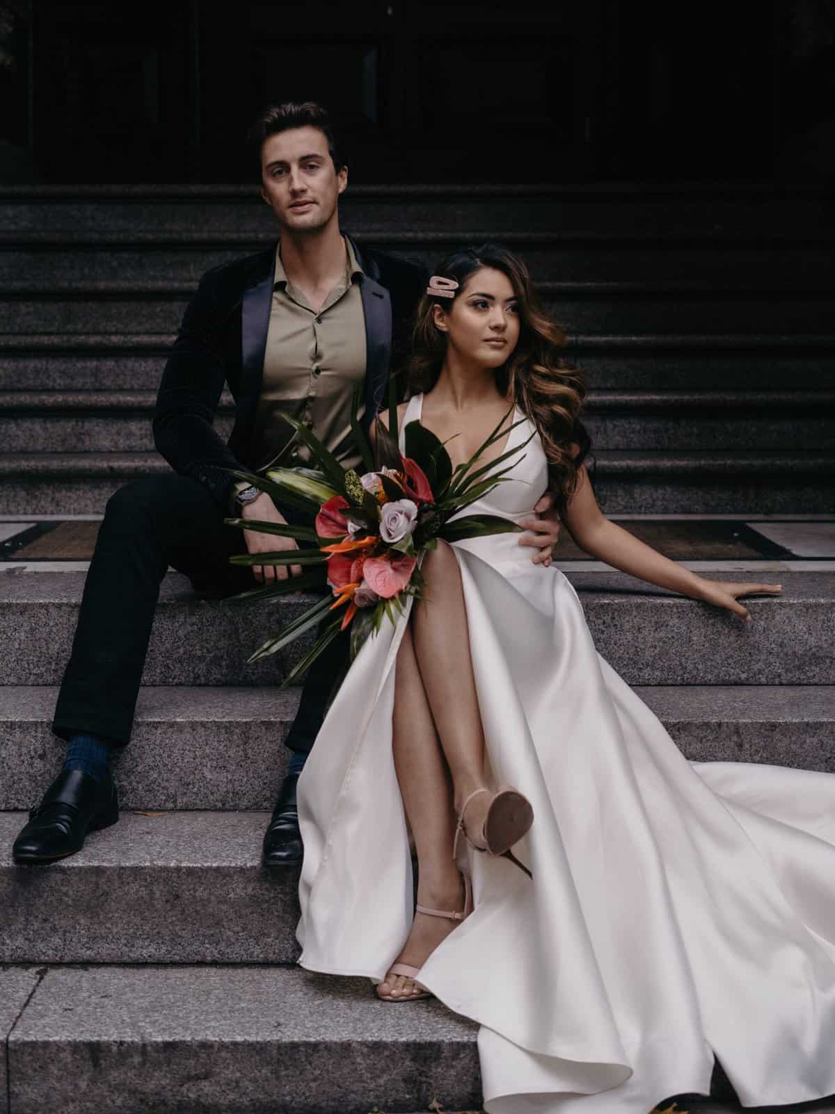 urban chic wedding couple