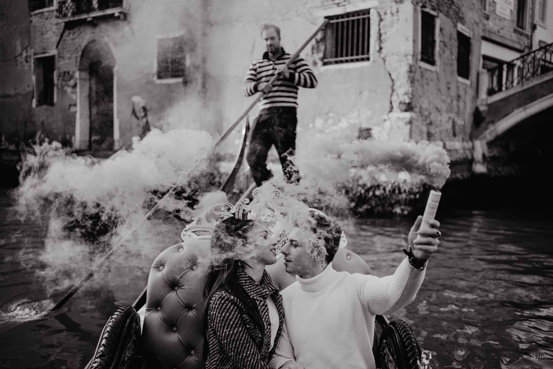 gondala ride venice with smoke bomb