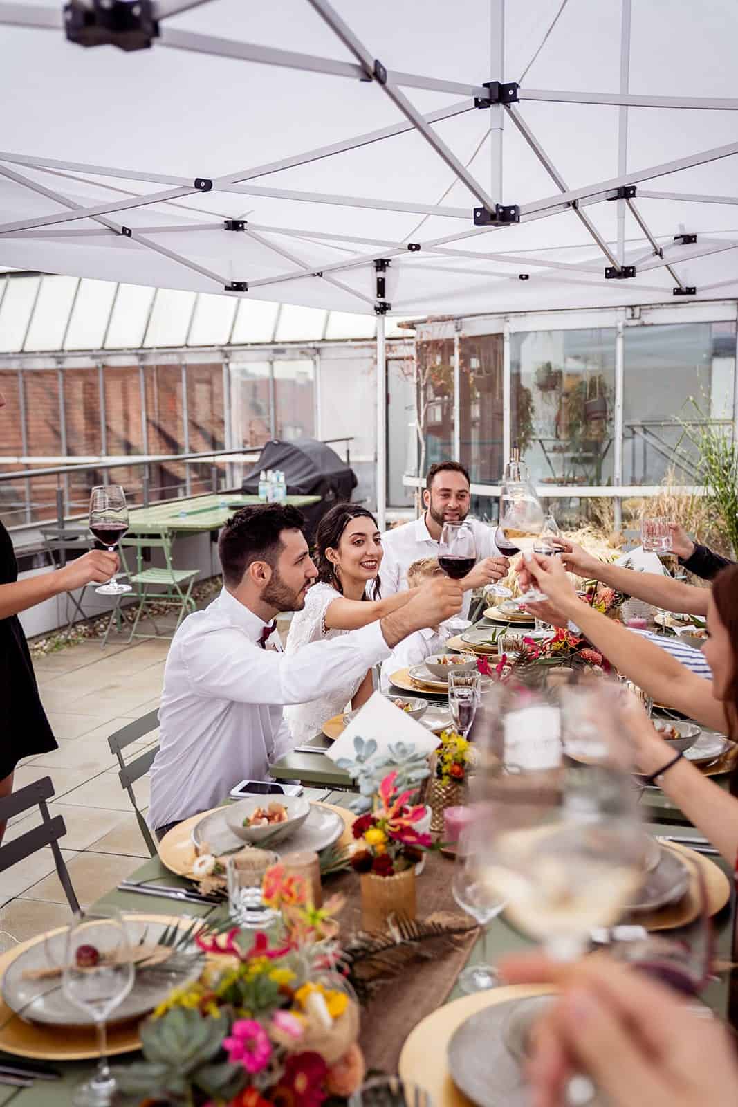 celebrating on rooftop