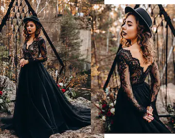 boho style black wedding dress