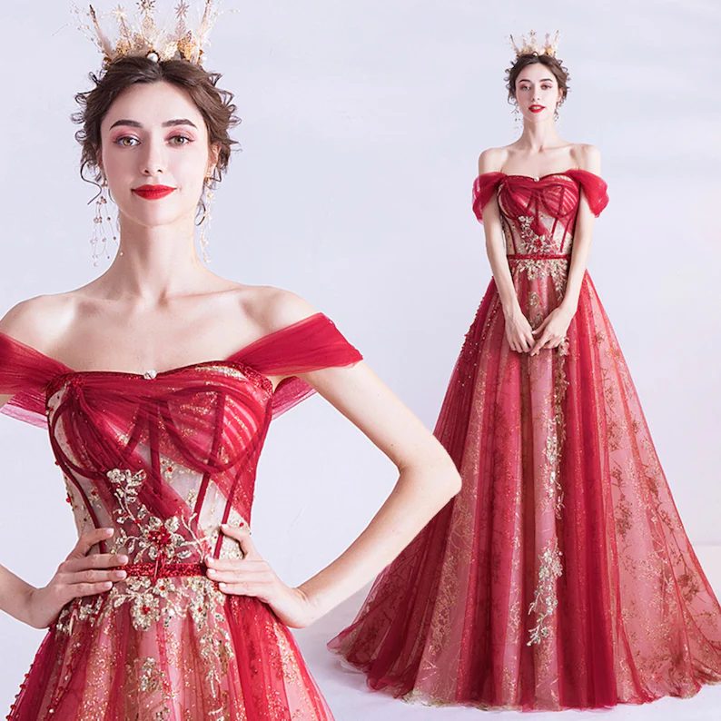 fairy tale red wedding dress