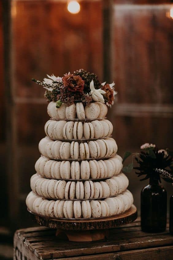macarons stacked to look like a alternative wedding cake