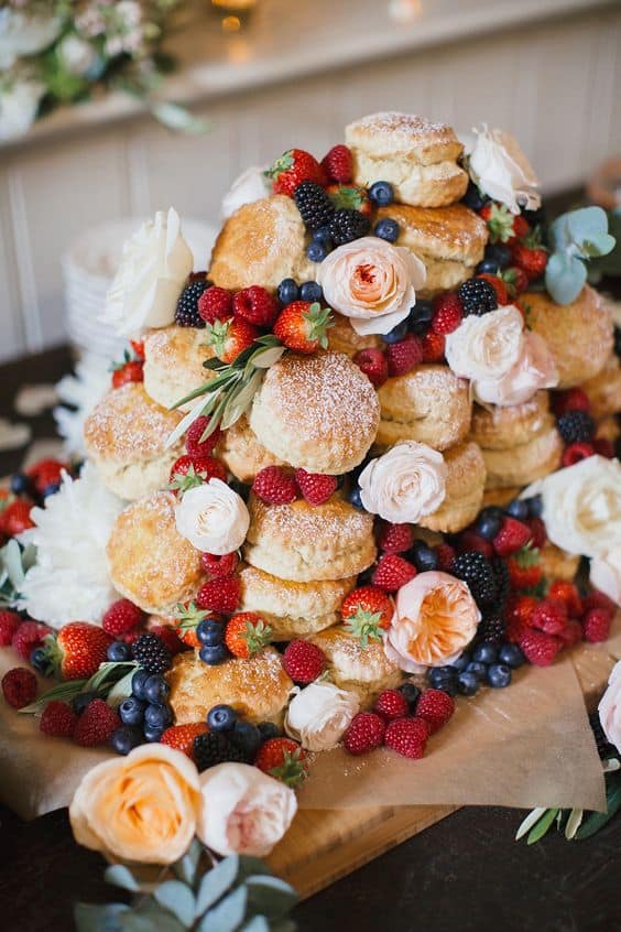 Scones set up as a wedding cake