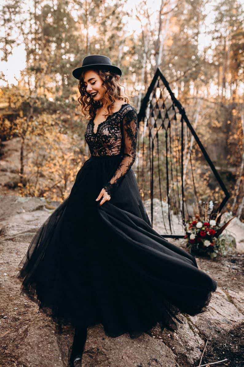 black long sleeve wedding gown