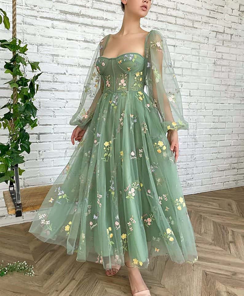 dusty green floral dress