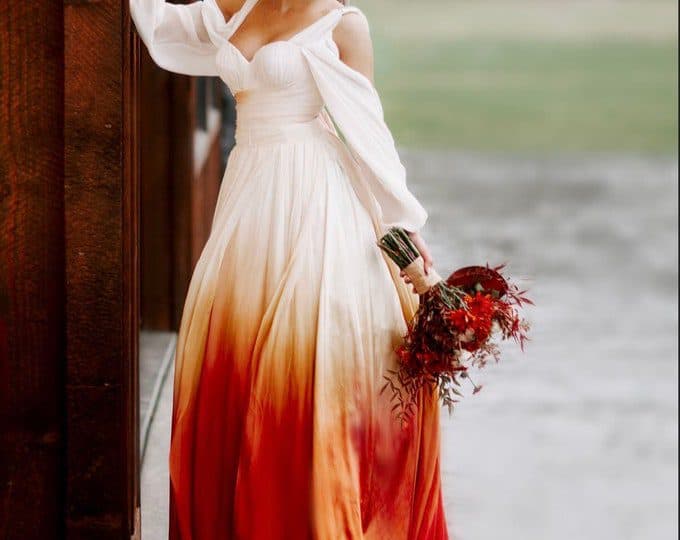 ombre red wedding dress from etsy