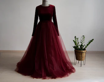 winter long sleeved red wedding dress on etsy