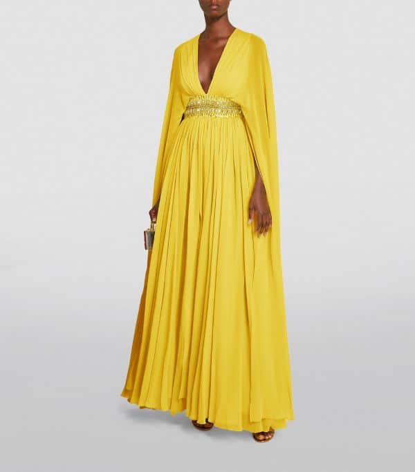 yellow cape wedding dress