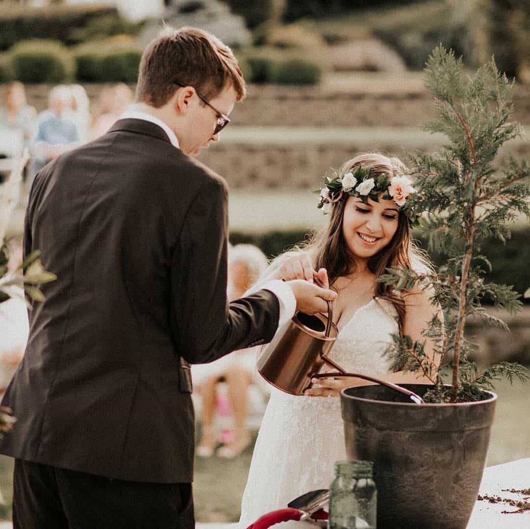 tree planting ceremony at a wedding