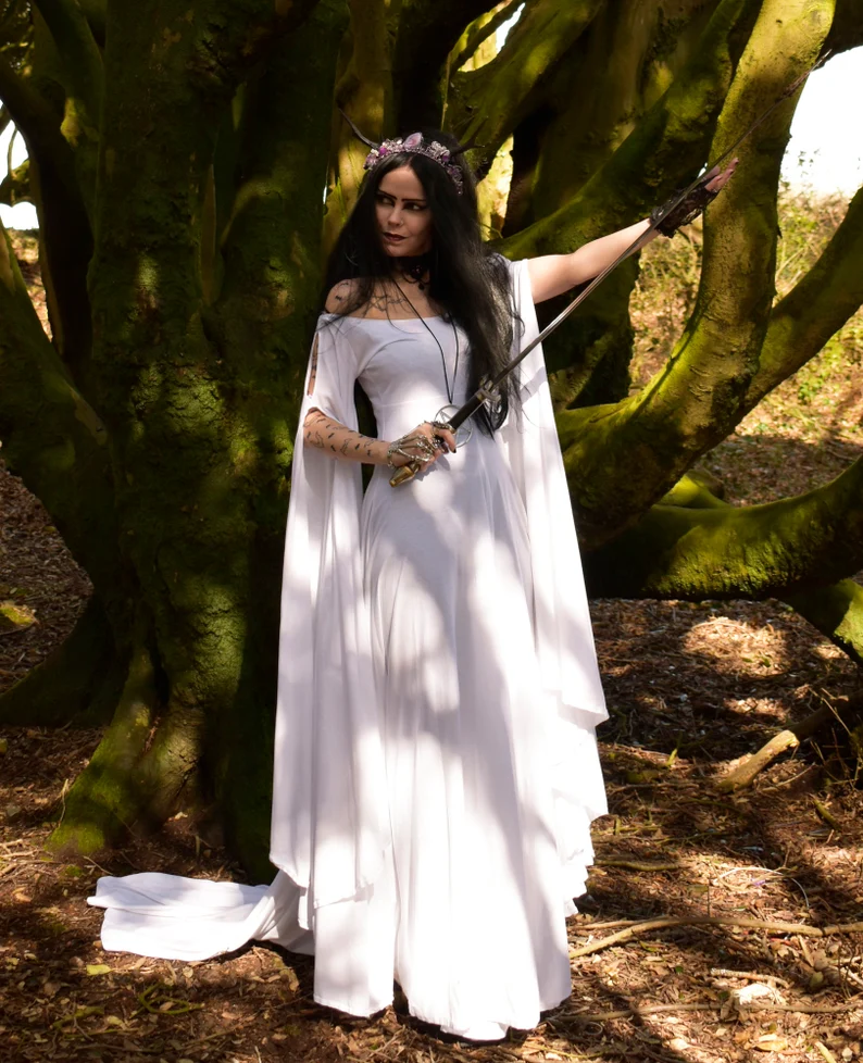 boheimian pagan white dress