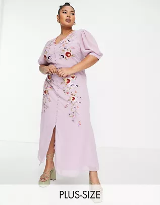 plus size mother of the bride dress - lilac and floral midi