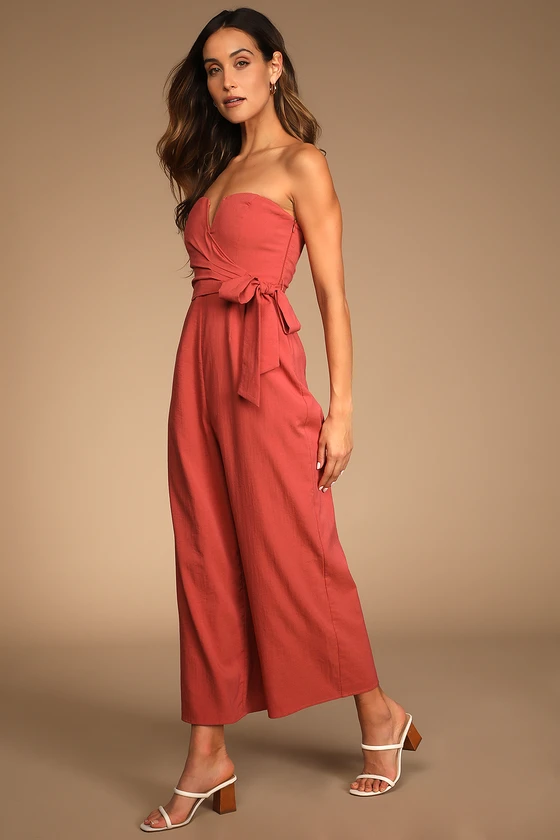 Dusty pink strapless jumpsuit