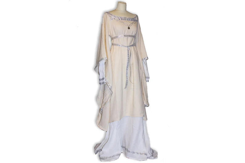 white pagan medieval wedding dress