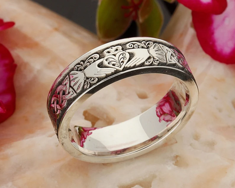 silver engraved celtic wedding ring