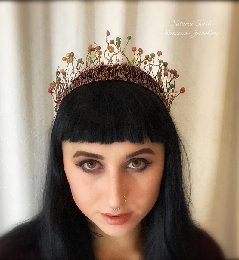 beaded pagan wedding crown on model