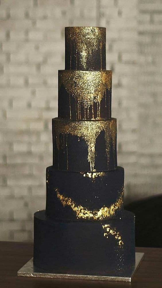 gold and black wedding cake