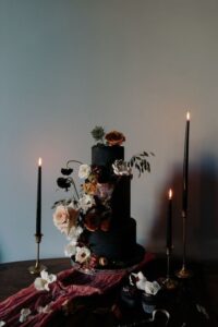 black floral gothic wedding cake