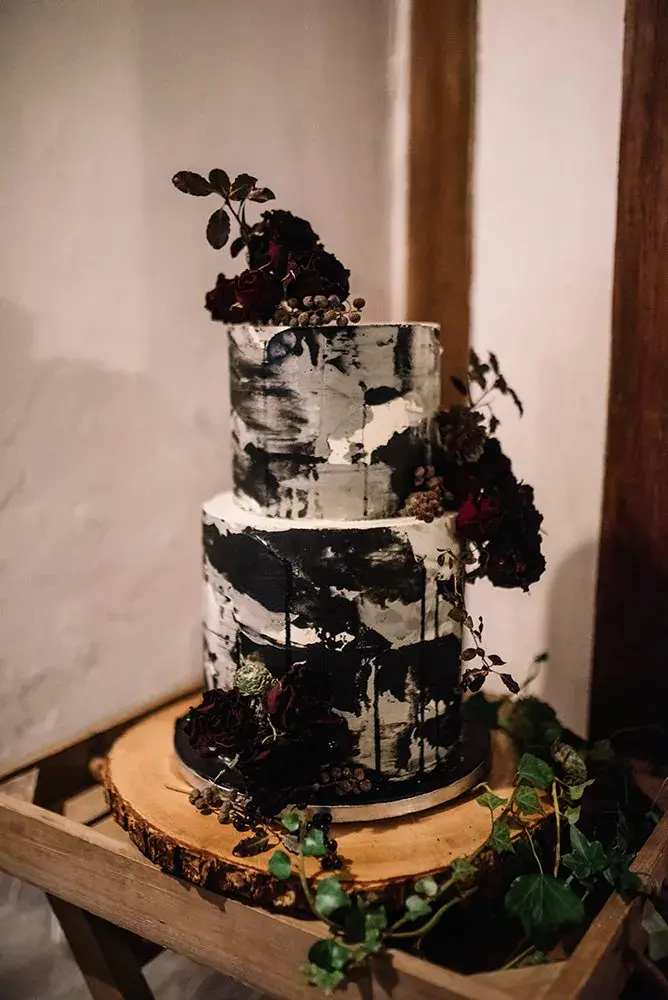 black and white textured cake