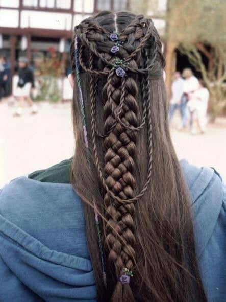 pagan plates in long brown hair down for wedding