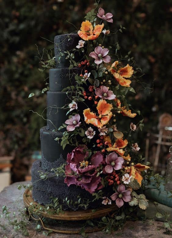 floral gothic wedding cake