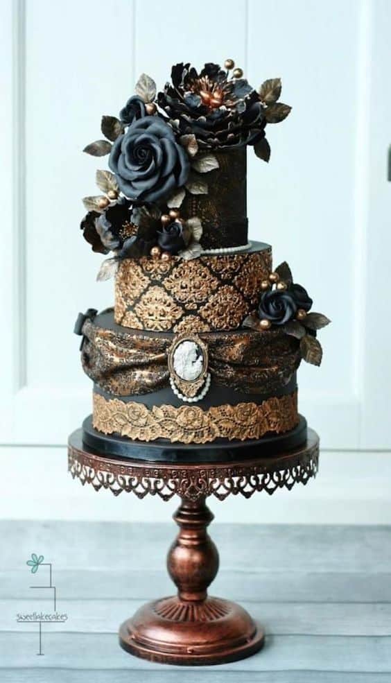 goth gold wedding cake