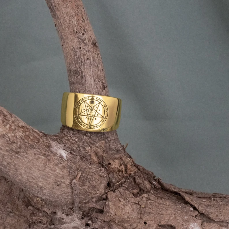 pentacle gold pagan wedding ring 