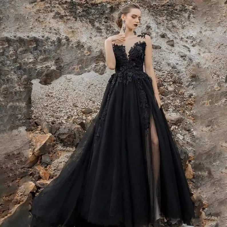 ball gown black wedding dress