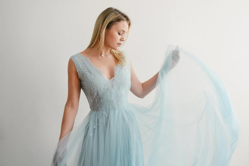 light blue romantic wedding gown