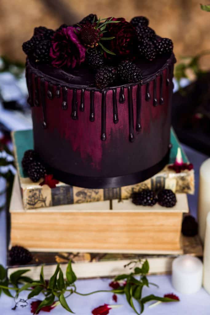 red gothic wedding cake