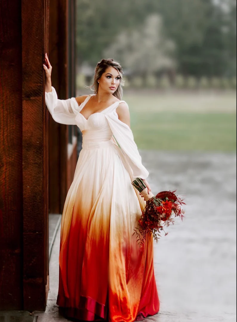 red ombre wedding dress