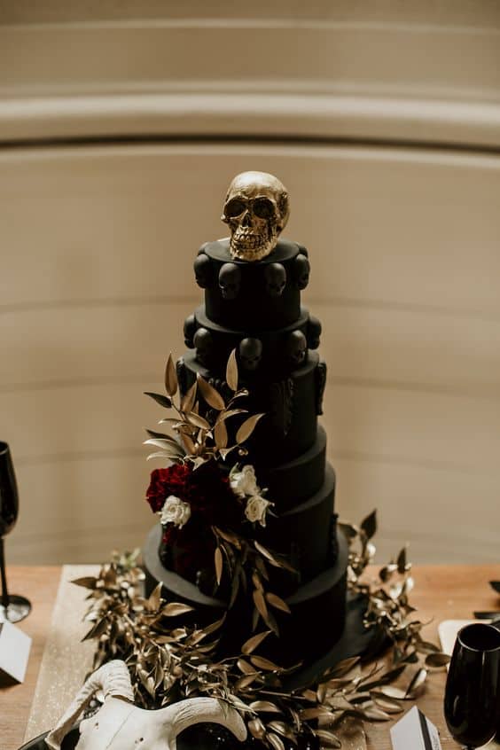 gold and black gothic halloween cake
