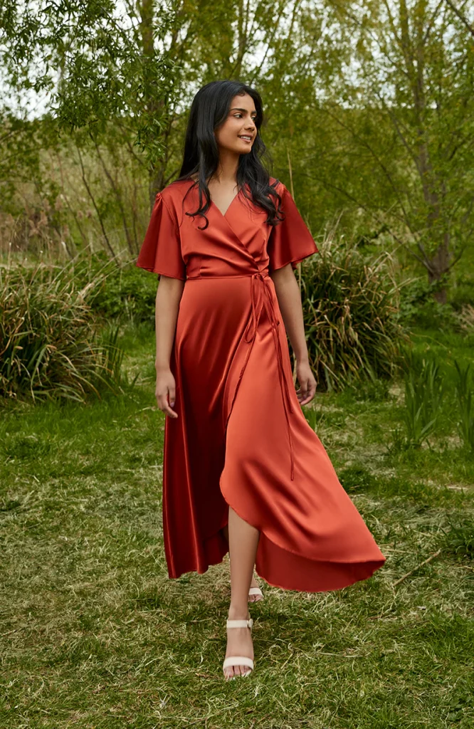 satin burnt orange bridesmaid dress