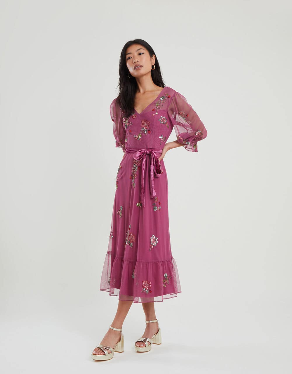 pink mother of the bride dress with sleeves