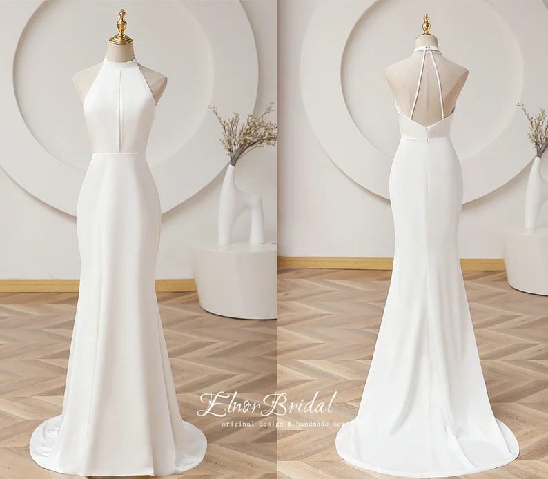 minimalist bridal dress on display
